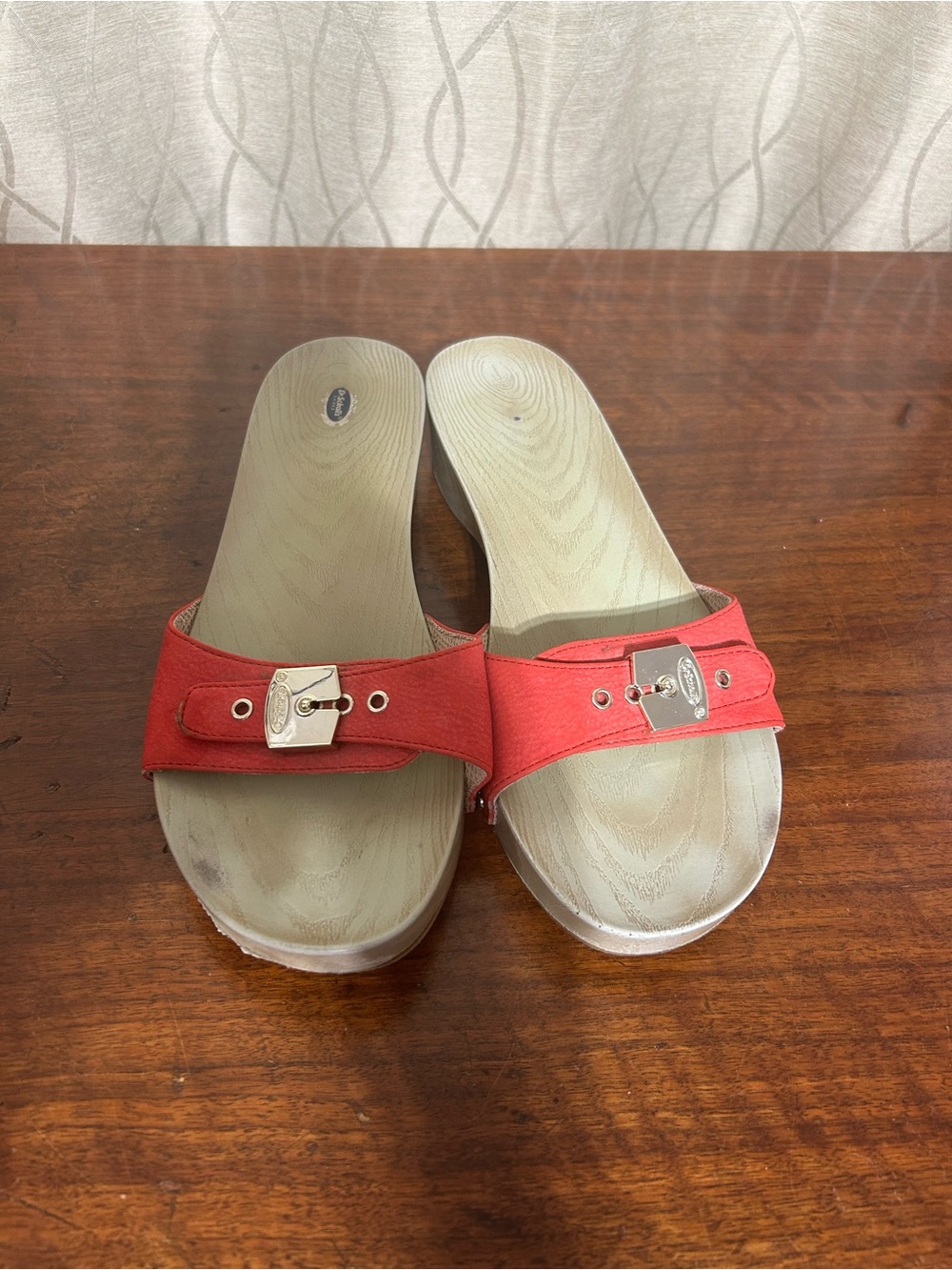 Women's Red Dr. Scholl’s Slide Sandals with Decorative Buckle